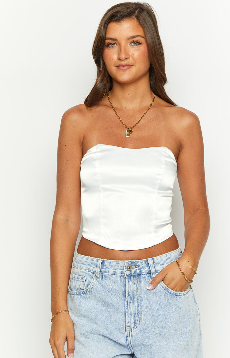 Styling Elegance White Satin Corset Top