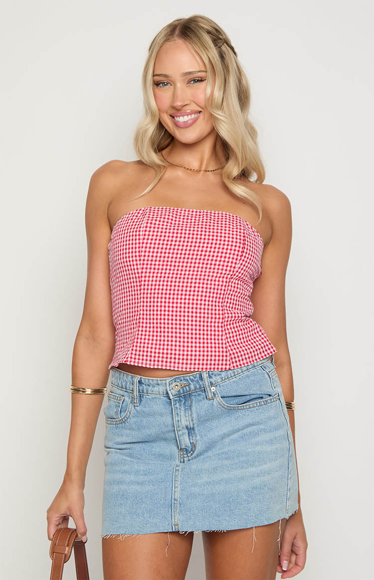 Styling Red Gingham Strapless Top