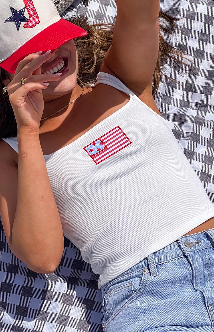 Styling White USA Embroidered Tank Top