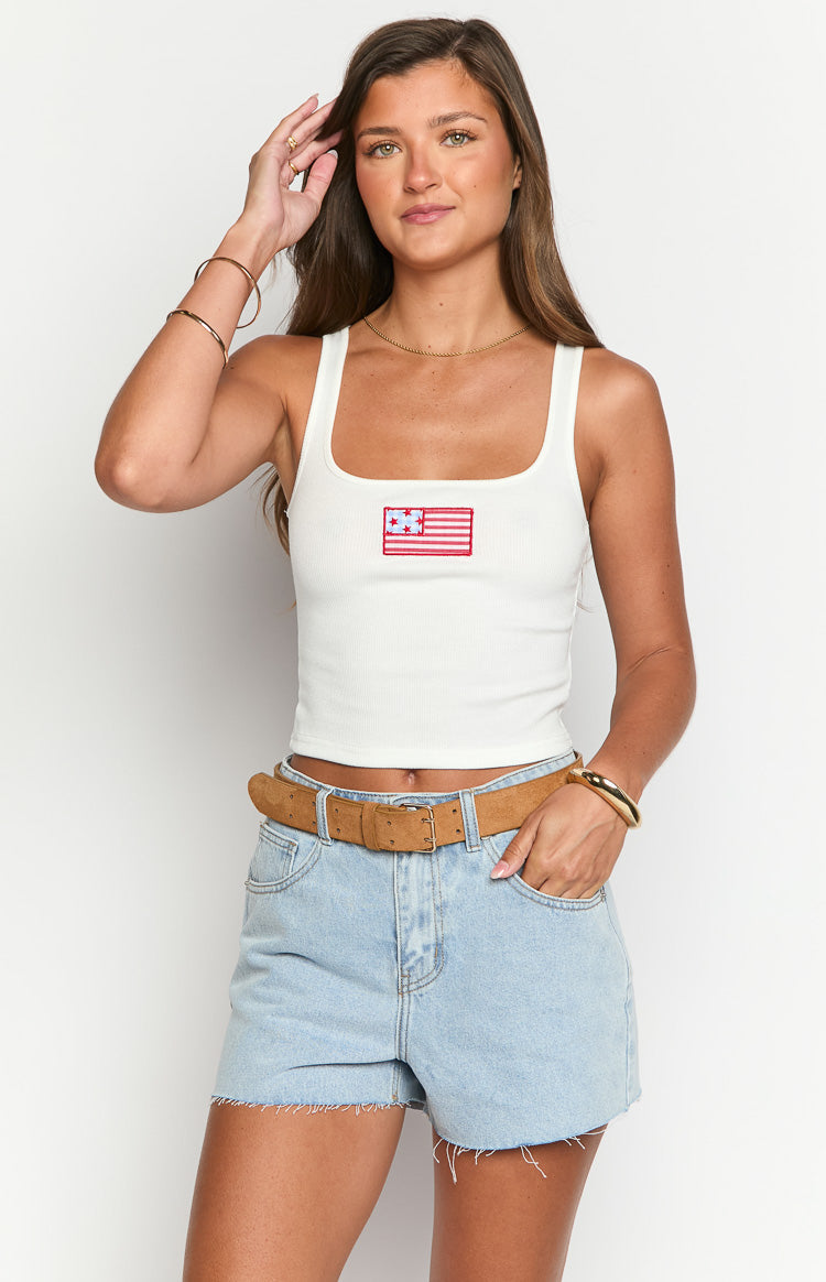 Styling White USA Embroidered Tank Top