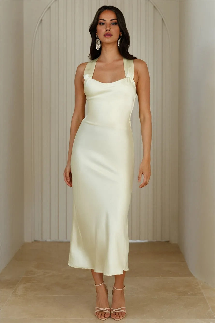 Women’s Yellow Maxi Evening Dress – Elegant Sleeveless Formal Gown