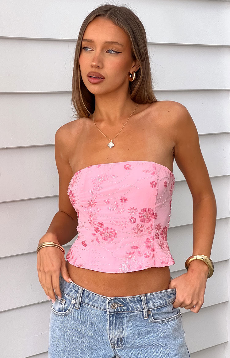 Styling Light Pink Strapless Beaded Top
